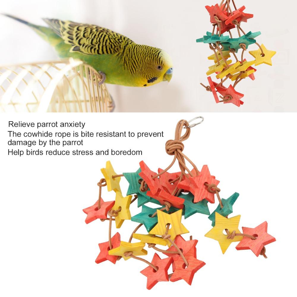 Bite Resistant Wood Star Chewing Toy Colorful Design Parrot Wood Toy For Small Parrots