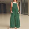 Women Square Collar Sleeveless Loose Casual Wide Leg Jumpsuits Dungarees