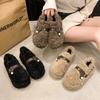 Thick-soled Fluffy Shoes for Women To Wear Outside 2025 Autumn and Winter New Bag Head Half Slippers with Velvet To Keep Warm Ins Home Cotton Drag