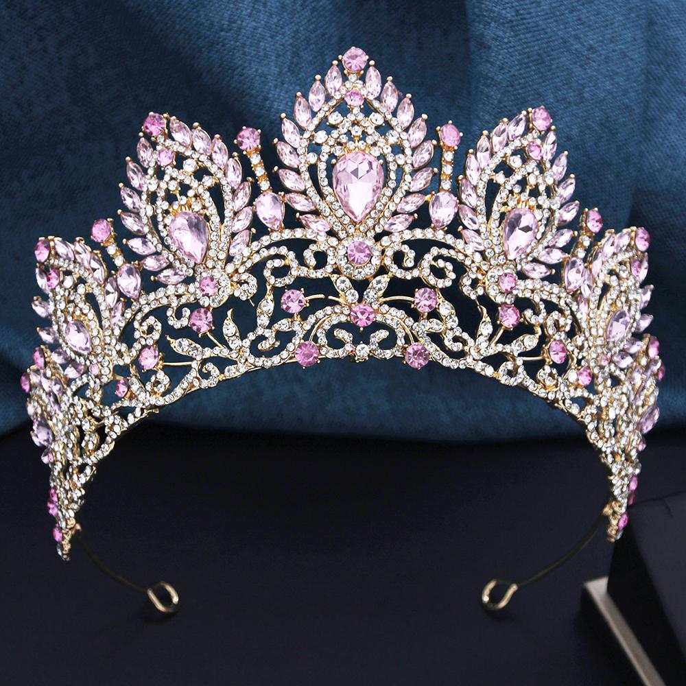 Royal Queen Opal Green Crown Big Diadem Bride Crowns for Women Tiaras Wedding Party Bridal Crown Hair Dress Jewelry Accessori