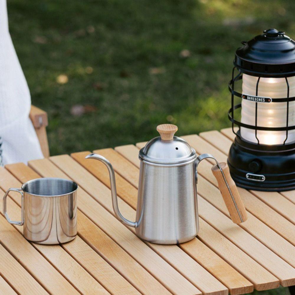 650ml Gooseneck Coffee Kettle Stainless Steel Wood Handle Hand Brewed Coffee Pot Anti-scalding Japanese-style Water Kettle