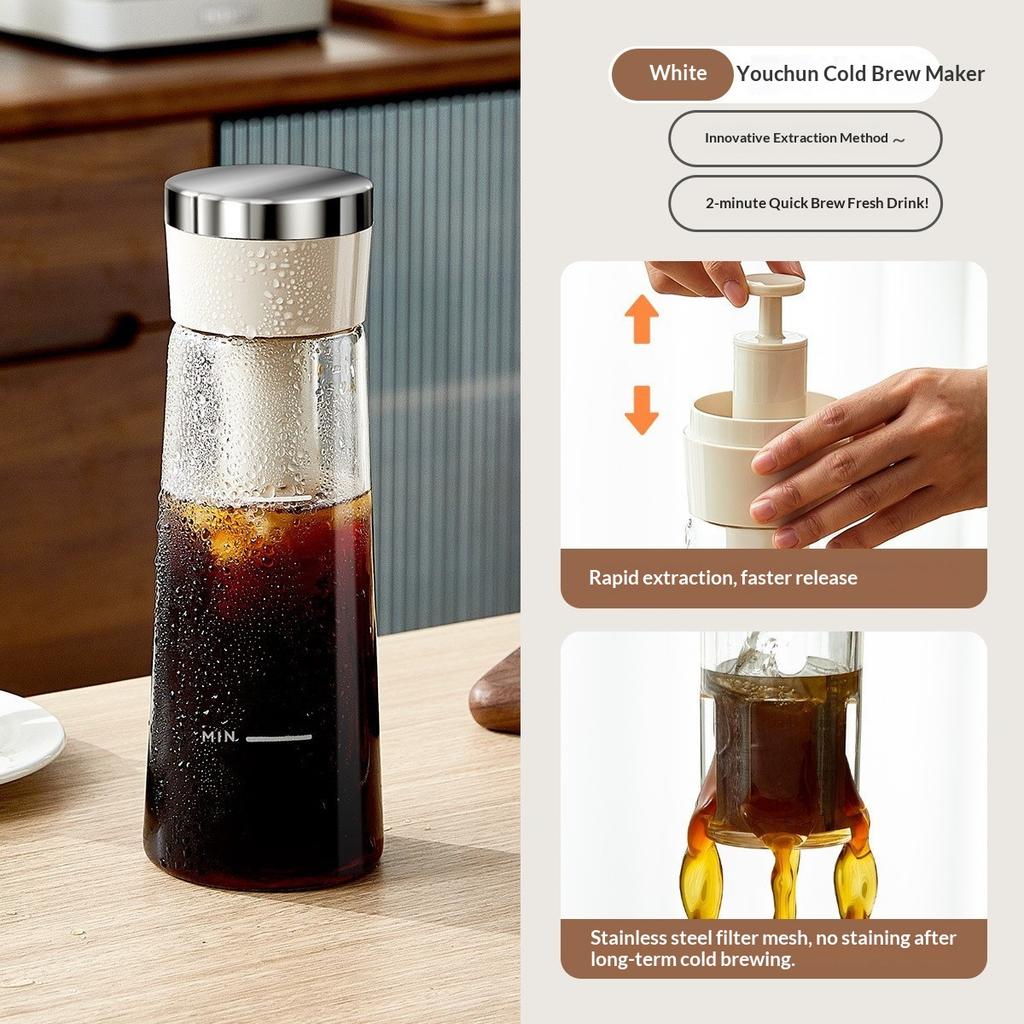 750ML Portable Manual Cold Brew Coffee Maker Press Type Iced Tea Infuser Pitcher With Removable Filter Summer Coffeeware Pot