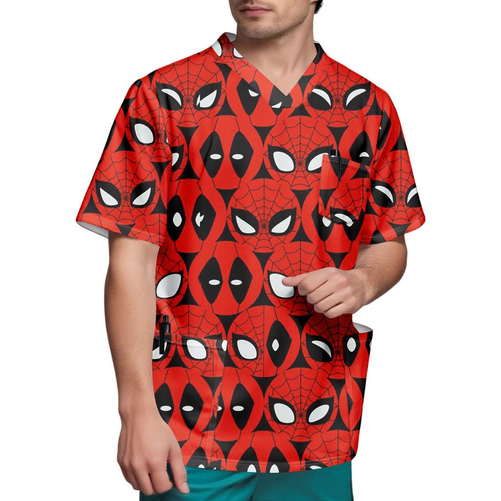 Мужской топ с коротким рукавом и V-образным вырезом с принтом нагрудного кармана