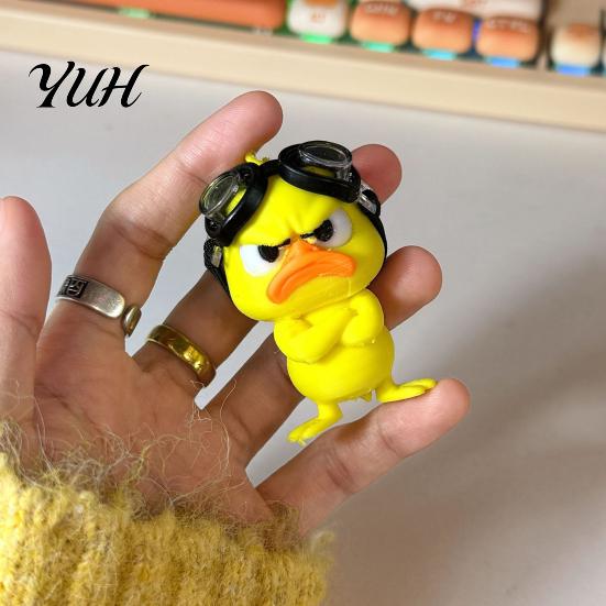 Funny Duckling Ornament for Car Interior Angry Duck Figurine, Cute Yellow Desk Decoration, Little Standing Durable Statue Display with Goggles Shelf,