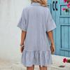 Летние повседневные платья с короткими рукавами Платье-рубашка на пуговицах Женское нерегулярное полосатое платье с отложным воротником Платье с высокой талией Платье с складным дизайном Пляжное платье