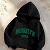 Boys' Fleece-Lined Warm Hooded Pullover – "BROOKLYN USA" Letter Print – Casual Athletic Sweatshirt for Autumn/Winter