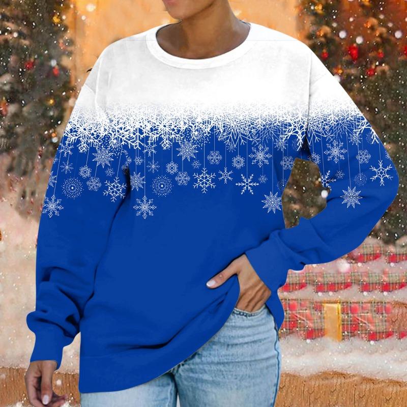 Толстовка с круглым вырезом Рождественская снежинка цифровой принт повседневная весна осень свободная женская толстовка Пуловеры и длинные рукава (Женский)