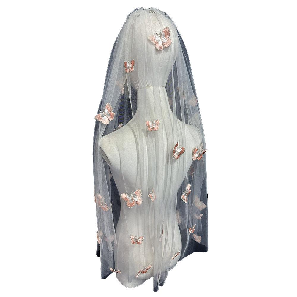 Розовая бабочка Фата Сертификат Регистрация Невеста Свадебный головной убор Супер Фея Фотография Фото Реквизит Фата Головной убор