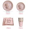 Baby Girl Disposable Tableware Pink Striped Rose Gold Paper Plates Cups Napkins for Baby Shower Birthday Party Decorations