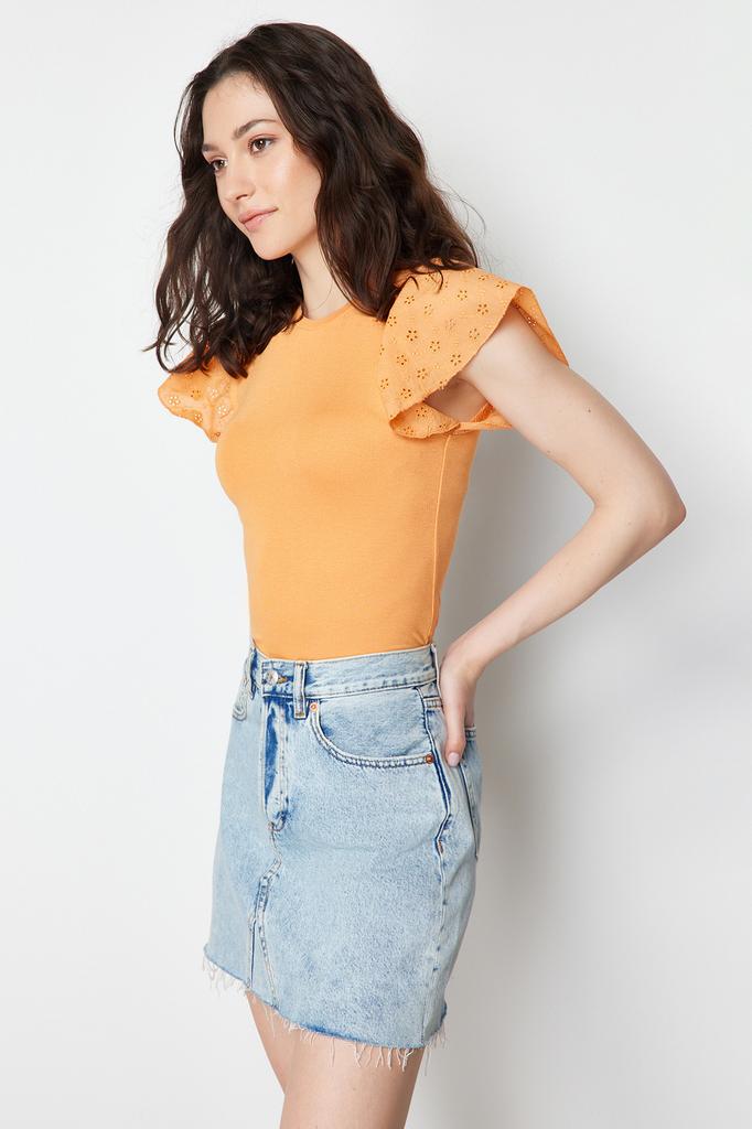 Women's Fashion Blouse Crew Neck Short Black Backless Tie Detailed Ribbed Flexible Knitted Blouse