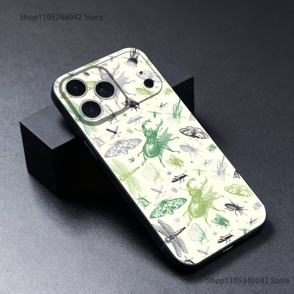 Насекомые и жуки для iPhone 17,16,15,14,13,12,11,Pro,Max,Plus Черный Мягкий Чехол-бампер