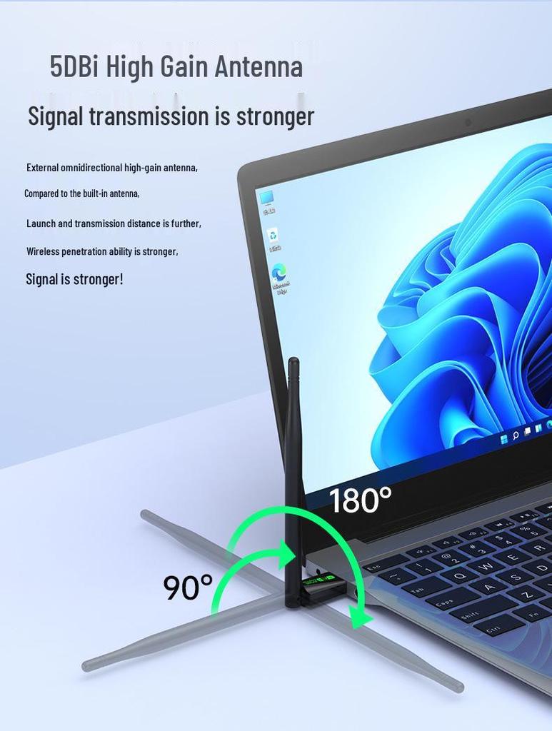USB-сетевая карта WiFi6 AX300: Беспроводной приемник и передатчик 286 Мбит/с, не требует драйверов для компьютеров