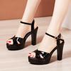 Fashion Plus Size 32-43 Block Heel Platform Sandals Women Wedding Shoes Summer 2024 Elegant Patent Leather High Heels Sandals Ladies