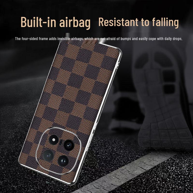 Роскошный кожаный чехол для телефона IQOO15: Высококлассный, Гальванизированный, Противоударный Клетчатый Дизайн для Мужчин