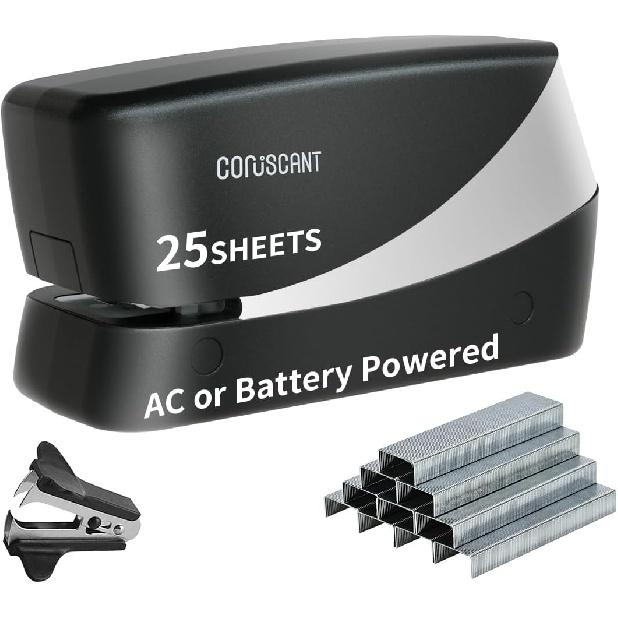 Coruscant Electric Stapler, Heavy Duty Desktop Stapler, Includes 2000 Staples and 1 Staple Remover, No-Jam Automatic AC or Battery Powered, 25 Sheet,