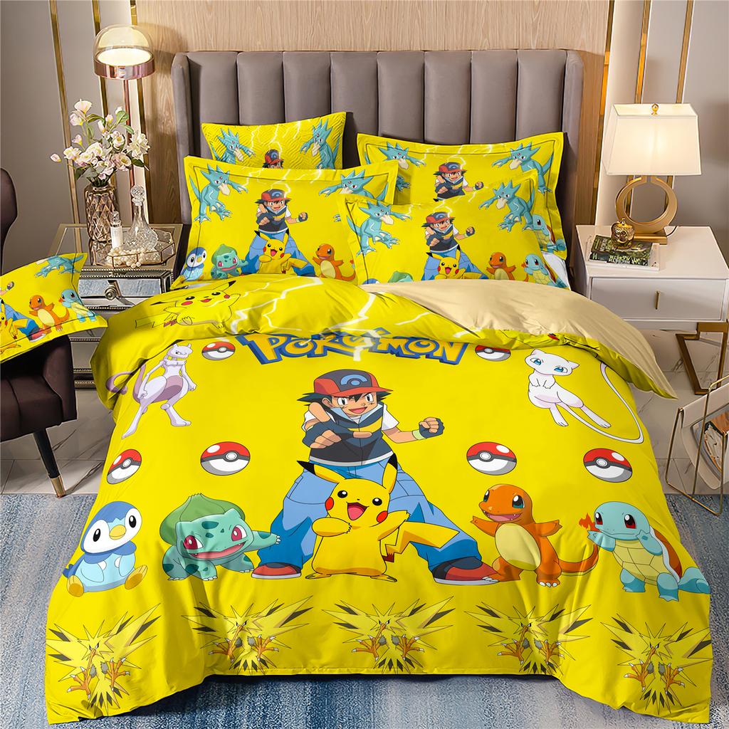 Pokemon 3D Pikachu Quilt Cover Anime Printed Bedding for children boys girls adults Kids Bedding Set Holiday Gift