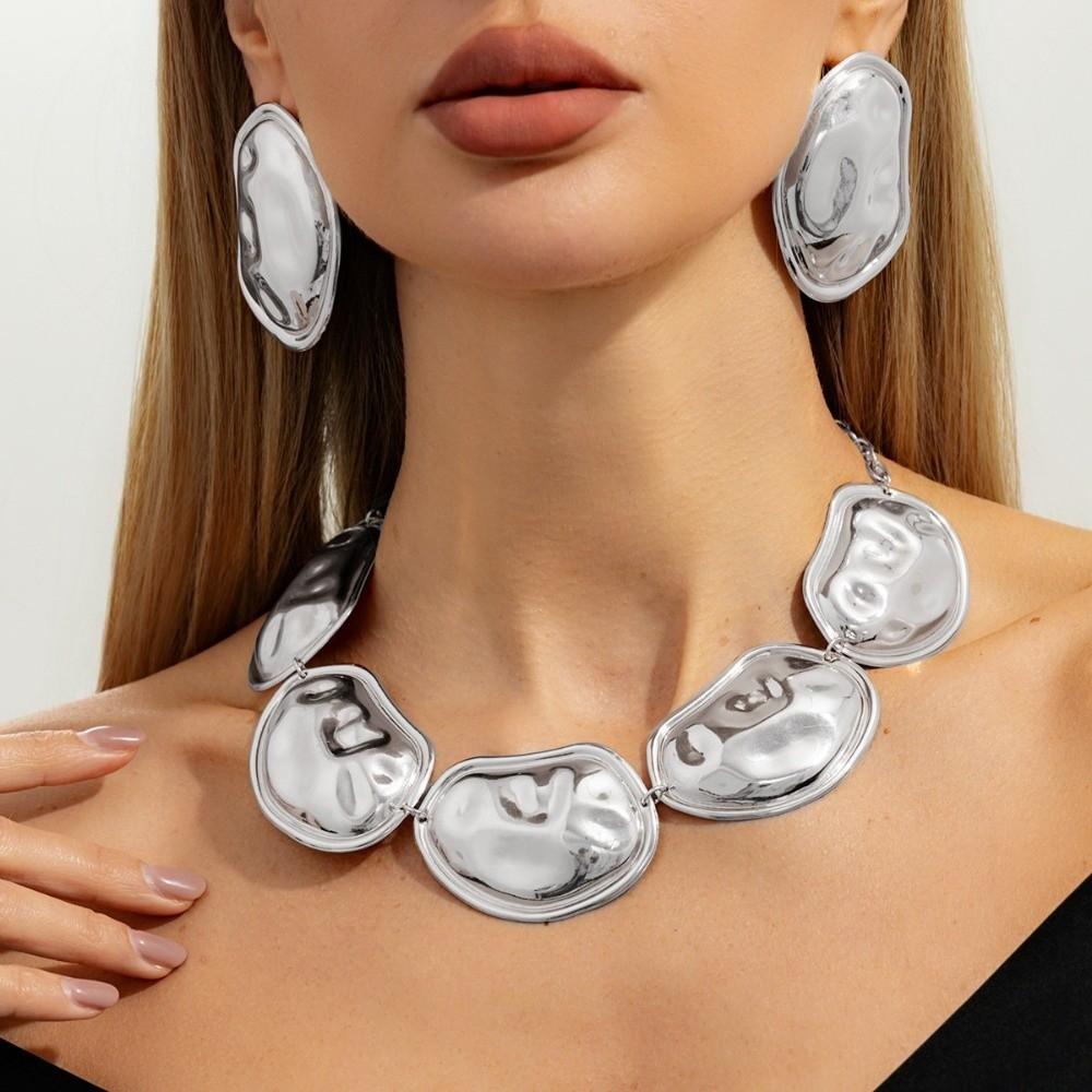 Glossy Drop Earrings Y-Shaped Long Chain Necklace Elegant Round Pendant Necklace  Women Jewelry Set