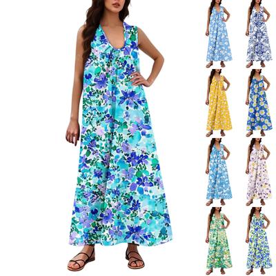 Женская Мода Повседневная А-силуэт Цветочный Принт Эффект Молотка Свободная Длинная Юбка с Карманами