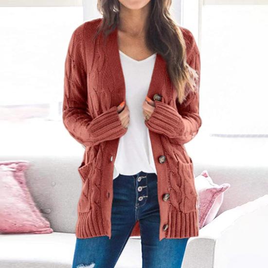 Женская кофта-свитер с длинным рукавом, на пуговицах, вязаное зимнее пальто с карманом