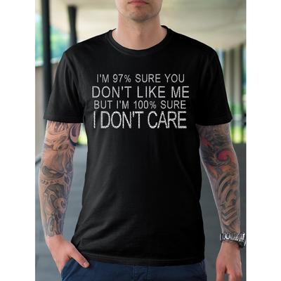 Европейские размеры Мужская оверсайз футболка с принтом "I DON'T CARE" - Текст Повседневная летняя футболка со средней эластичностью, Круглый вырез Свободный крой Верх