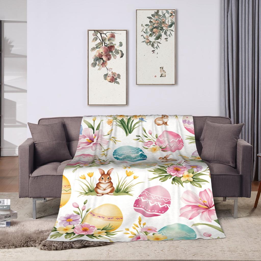 Soft BlanketBoy Girl Picnic Easter Egg Throw Blanket Flannel Bedspread For Couch Chair Novelty Sofa Bed Cover