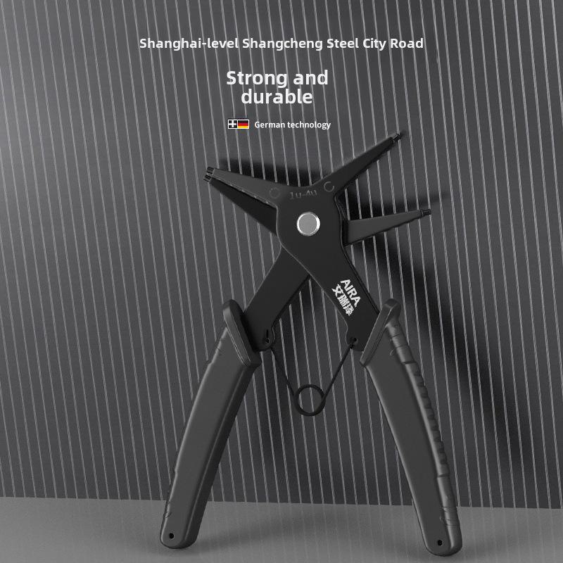 Многофункциональные плоскогубцы для стопорных колец двойного назначения: 2-в-1, внутренний/внешний, плоская/изогнутая головка, подпружиненный, для стопорных колец и валов