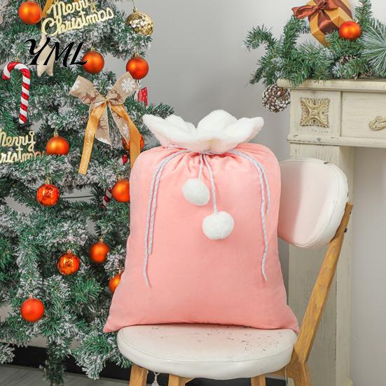 Holiday Party Goodie Bags Christmas Velvet Santa Gift Bag, 19 x 26 Inch Large Drawstring DIY Pouches for Candy Claus Reusable Presents Sack