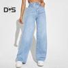 Женские джинсовые брюки с высокой талией, эластичные широкие джинсы с карманами, повседневные прямые джинсовые брюки на лето и осень
