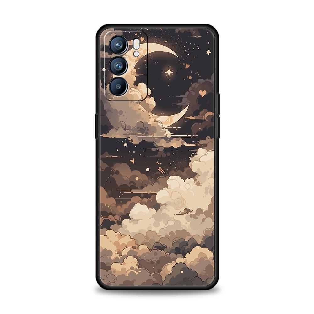 Чехол для телефона Oppo Reno14 Reno13 Reno12 11 F 10 Find X5 X9 Pro A54 5G A53 A9 A16 A78 4G A80 A98 в мультяшном стиле с Луной и Облаками