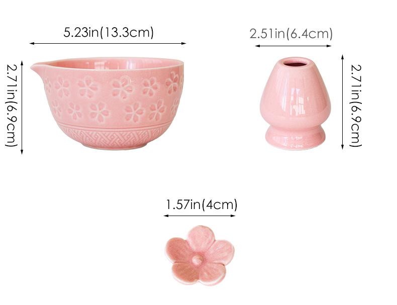 Japanese-style cherry blossom matcha tea set, ceramic matcha bowl with mouth, Baiben Li color box, high-end, pink 7-piece set
