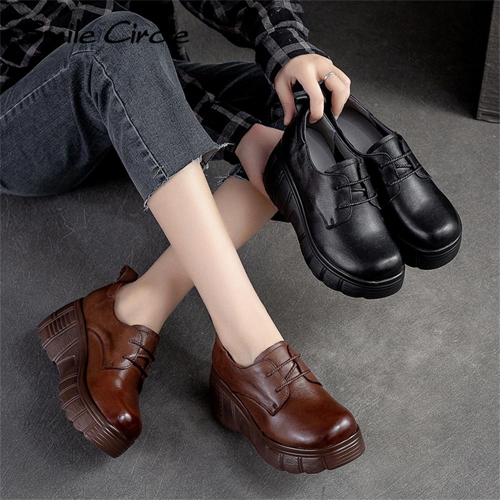 Лоферы из натуральной кожи с низким берцем, туфли на плоской подошве со шнуровкой и толстой подошвой, модный дизайн, повседневная женская обувь