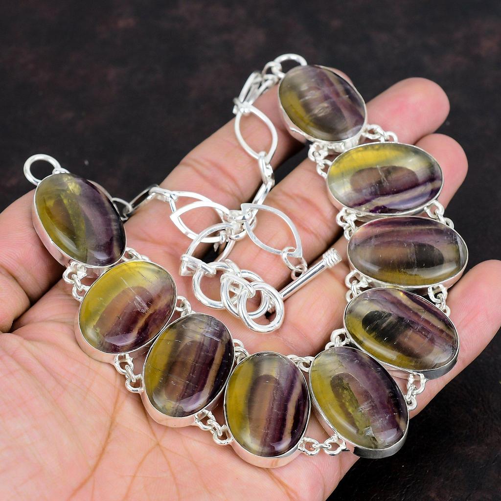 Ожерелье из многоцветного флюорита, ожерелье из драгоценных камней, старинные ювелирные изделия, ожерелье из стерлингового серебра 925 пробы, регулируемая цепочка, ожерелье ручной работы, ювелирные изделия для подарков