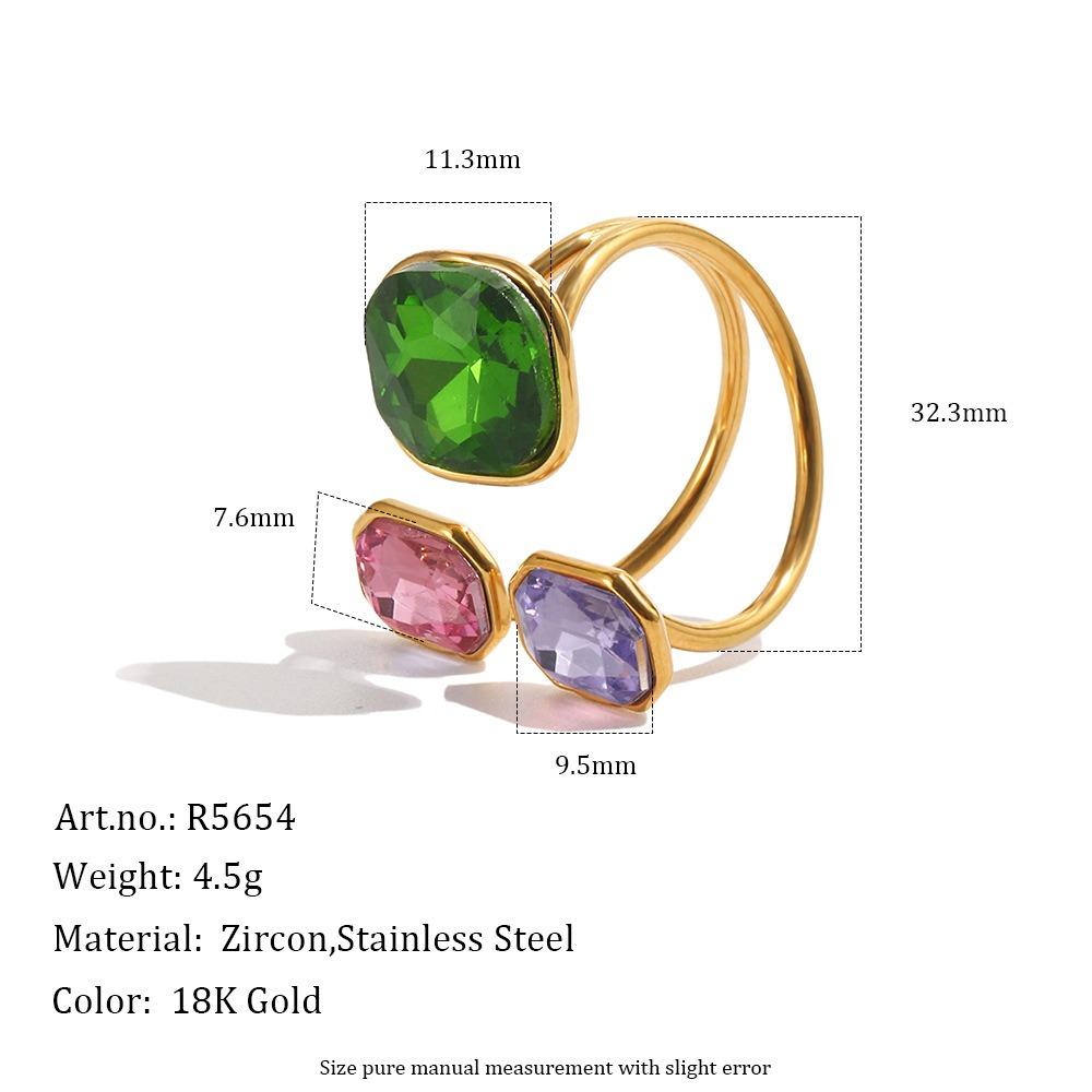 Rhinestone Open Ring Stainless Steel Fashion Ring Colorful Waterproof Ring For Women