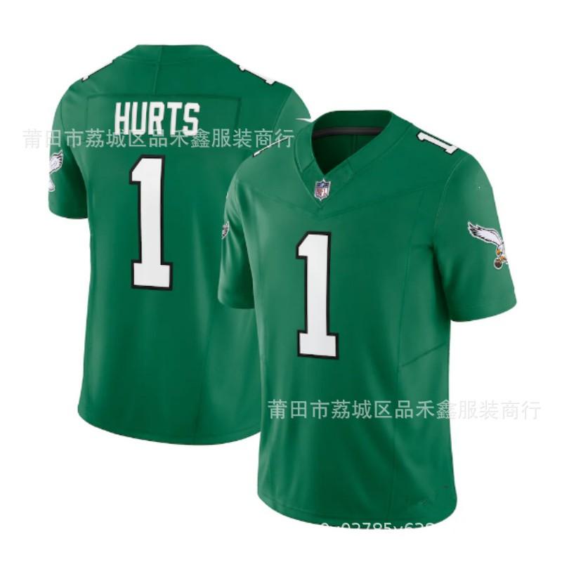 Eagles 1 HURTS Retro Green Football Jersey 11 BROWN Vintage Sports Shirt Adults