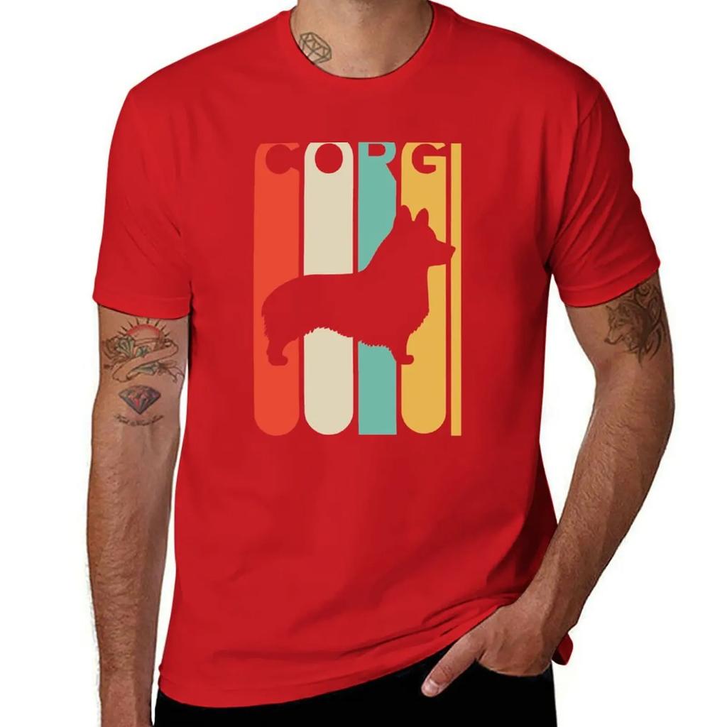 Vintage Style Corgi Silhouette Shirt T-Shirt blacks customs design your own Short sleeve tee heavyweight t shirts for men