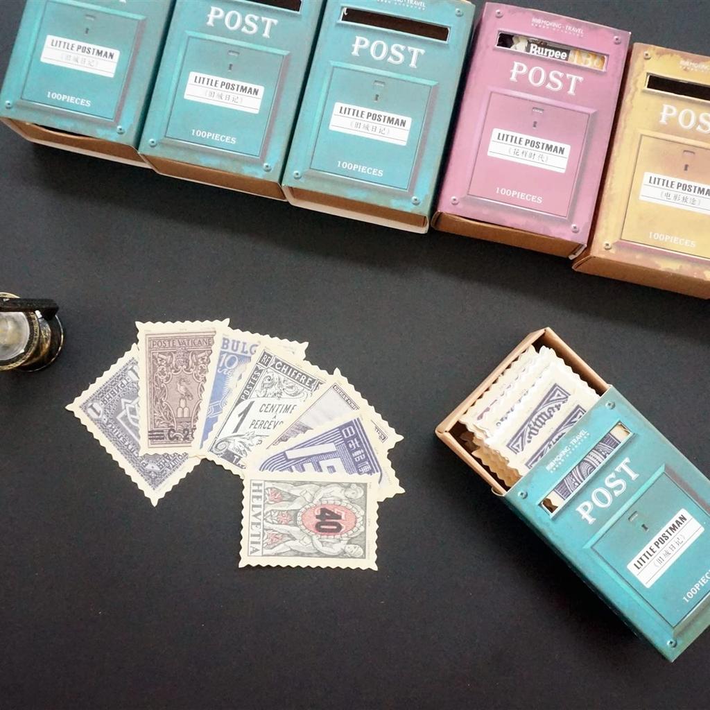 Набор из 100 ретро-марок-стикеров, идеально подходящих для мини-антикварных и почтовых отправлений, Замкового дневника, спичечных коробков, коллажей, открыток, календарей, планировщиков, блокнотов, (Старый