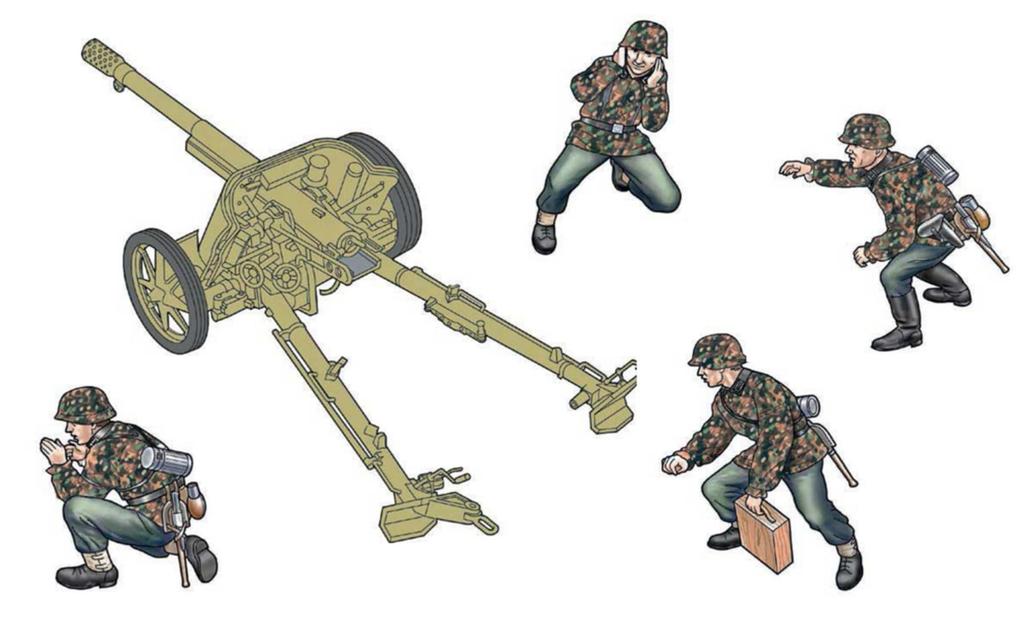 Italeri Масштаб Вторая мировая война Немецкое орудие с 4 артиллеристами Пластиковая модель IT96460 1/35 7,5 см PaK97/38 Противотанковое Фигурки, Набор, (Пушка)