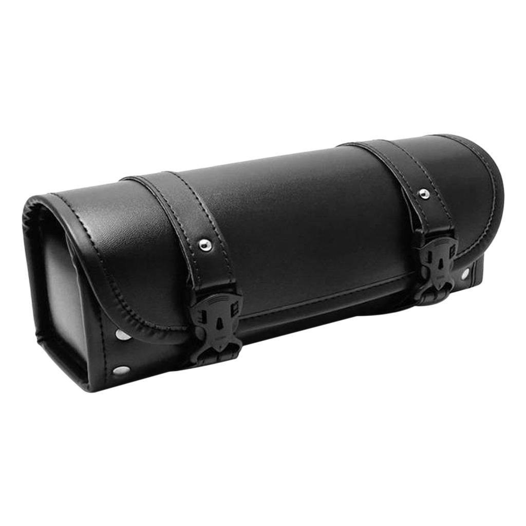 Motorcycle Tool Bag, Universal PU Leather Motorcycle Fork Bag Saddlebag with Adjustable Straps, Handlebar Bag Storage