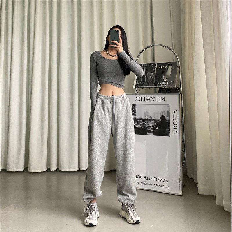Gray Sweatpants Women Baggy Harem Pants Wide Leg Sweat Pants Oversized Harajuku Joggers Woman High Waisted Black Trousers