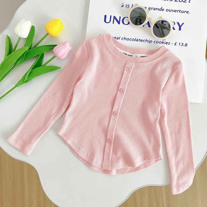 Children's Solid Color T-Shirts Slim Top Fashion Breasted T-shirt Long Sleeve Girls Play Undershirt Kids Clothes for Girls