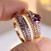 2 шт./комплект, золотистый цвет, круглая огранка, фиолетовый камень, кольцо-коготь, обручальное кольцо, ювелирные изделия на День святого Валентина