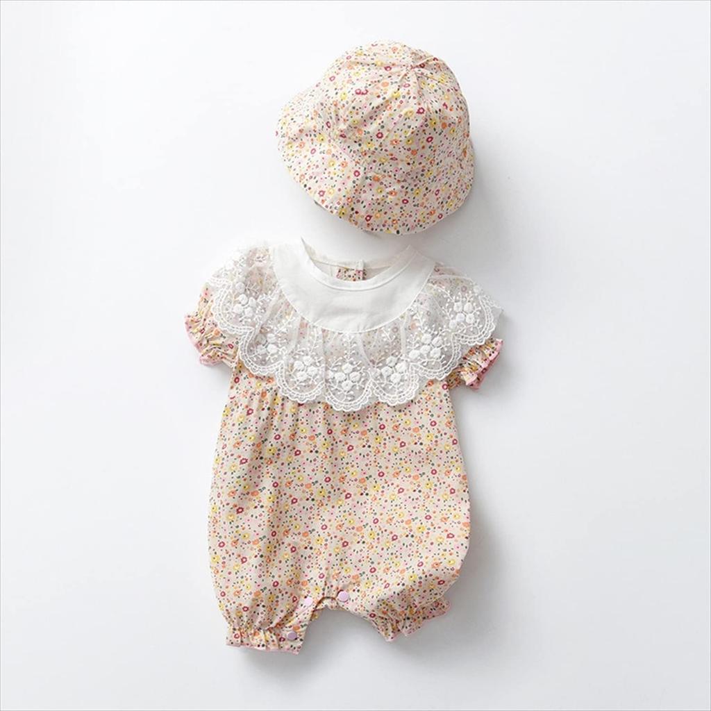 Romper Jumpsuit Bodysuit Girls Baby Newborn Summer Floral Print Lace Dress Hat Set Orange 18Months [Missia Luxury] [27132-27136]