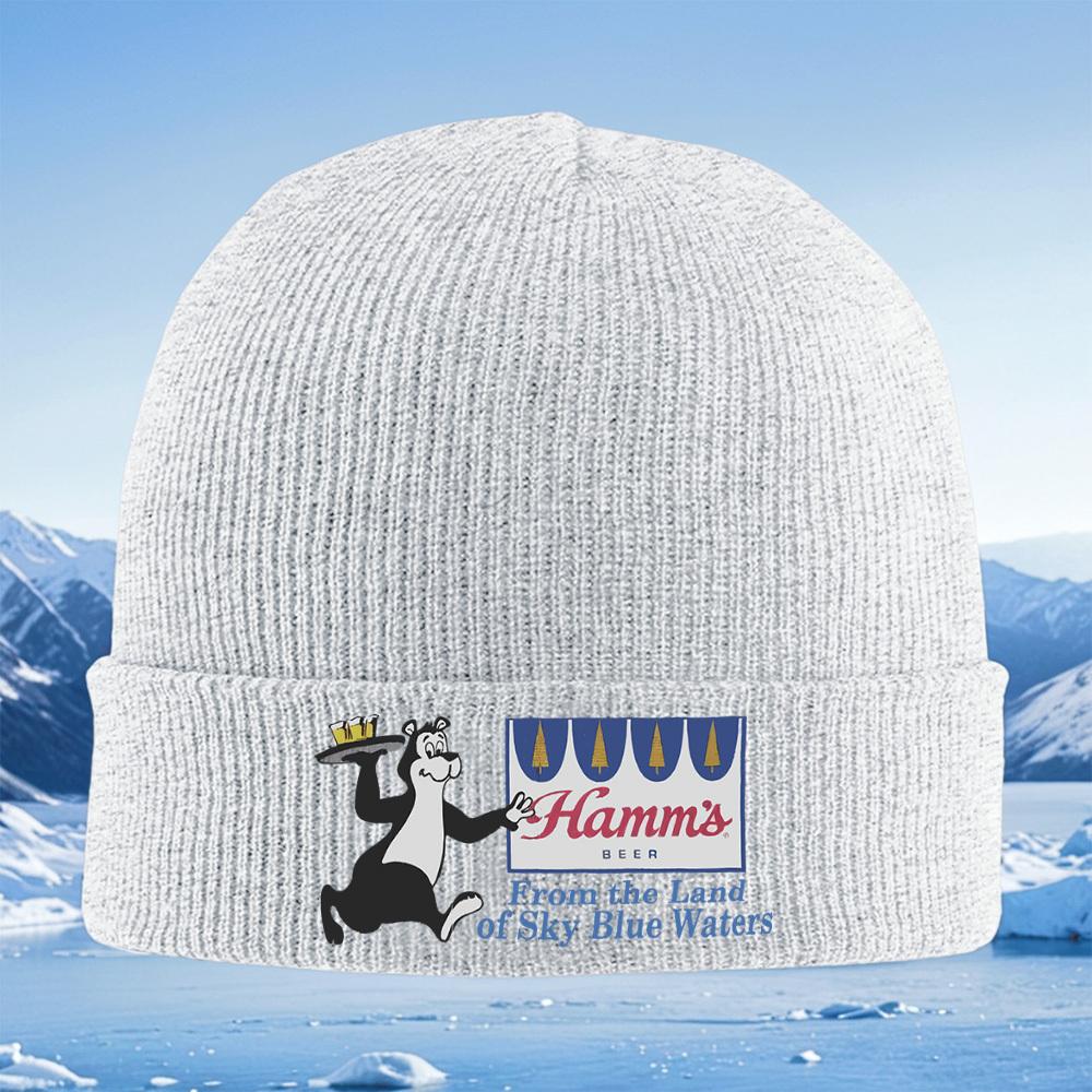 Bear serving Hamm's beer logo blue water Men Women Unisex Knitted Hat Beanie Pullover Cap Winter Thermal Warm Christmas Outdoor