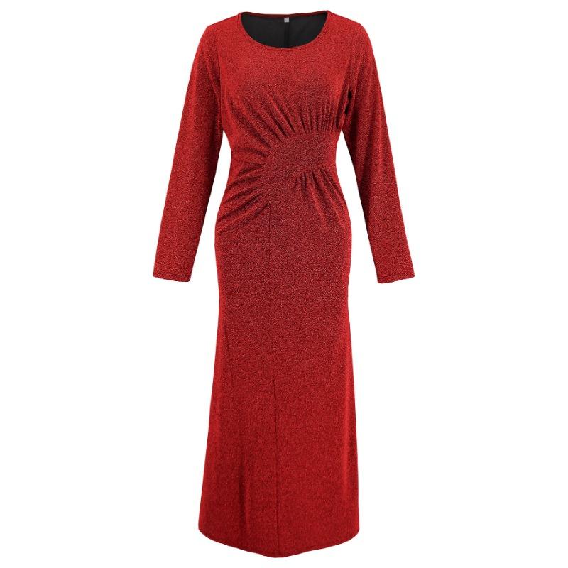 Осенне-зимнее круглое шея с длинным рукавом сверкающее вечернее платье темпераментное облегающее вечернее длинное платье