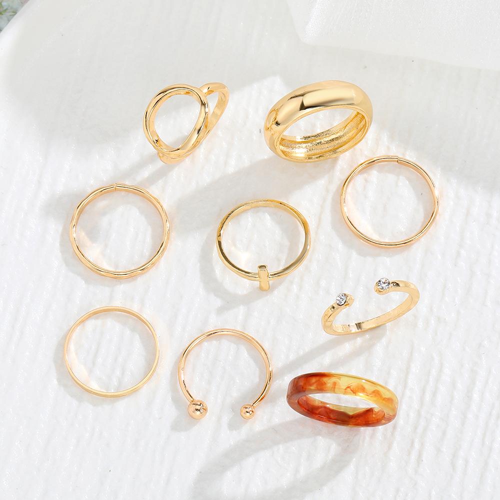 Золотое Роскошное Открытое Кольцо Простое Открытое Очарование Модное Кольцо 9-компонентное Кольцо Комбинация Глянцевый Вечерний Франк Женское Подарочное Кольцо Универсальный Комплект Ювелирных Изделий