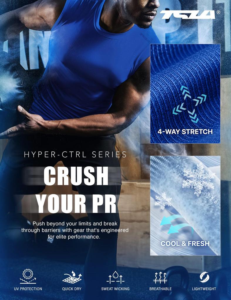 Майка без рукавов компрессионная Tesla с защитой от УФ-лучей, идеальна для базового слоя и как самостоятельное изделие, мужская, быстросохнущая, влагоотводящая, для бега, тренировок, фитнеса,