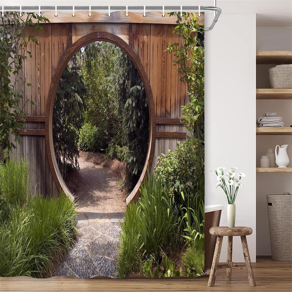 Природа Занавески для душа Лесной Занавес для ванны Полиэстеровая ткань Перегородка для ванной с крючками Сценический декор Занавеска для душа