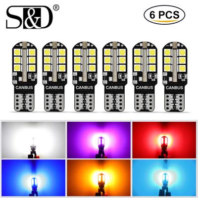 6 шт. W5W T10 Led Canbus 168 194 светодиодная лампа 24 SMD автомобильный боковой габаритный фонарь лампа номерного знака белый синий желтый красный розовый 12 В 6000 К