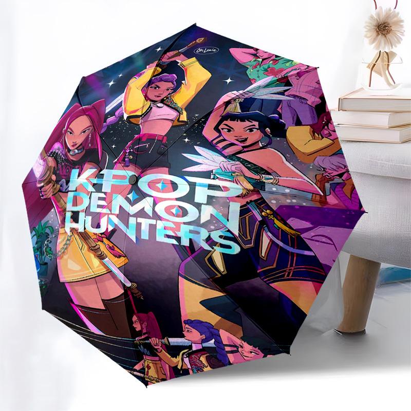 1pc Golden Hair Anime Character Automatic Folding Umbrella, Portable 3-Fold Design with Iron Frame, Outdoor for Fans, Travelers, Daily Use, Perfect Gi