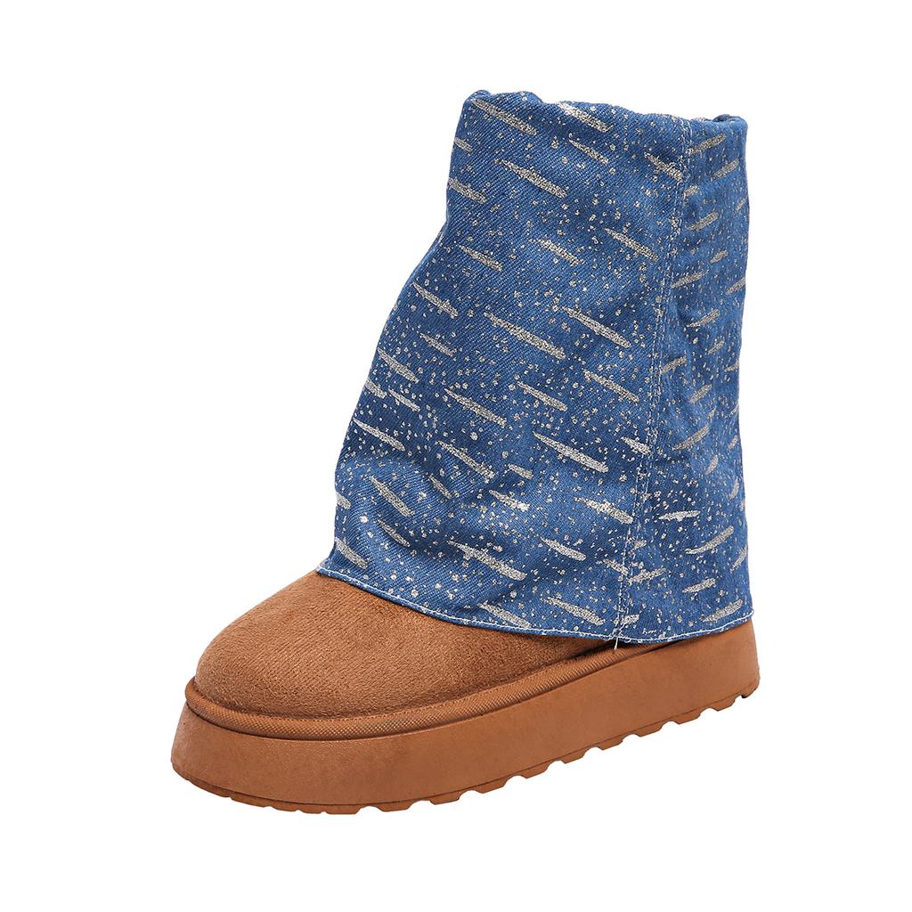 Fashion Winter New Thick Soled Snow Shoes Women's Fashion Round Head Suede Sleeve Anti-slip Wear-resistant Mid-calf Boots